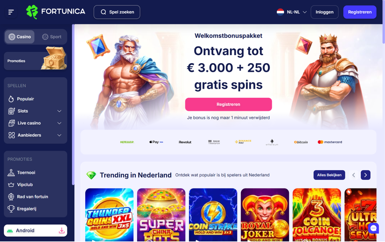 Fortunica Casino homepage screenshot